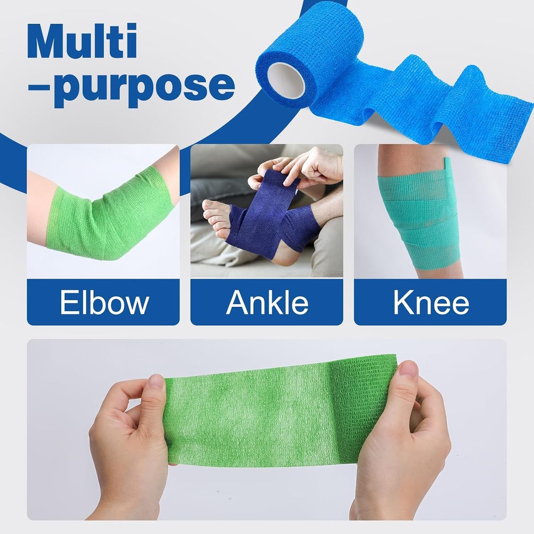 AZEN Self-Adhesive Bandage Wrap, 3 in · Assorted Colors · 12 Pack, view 3