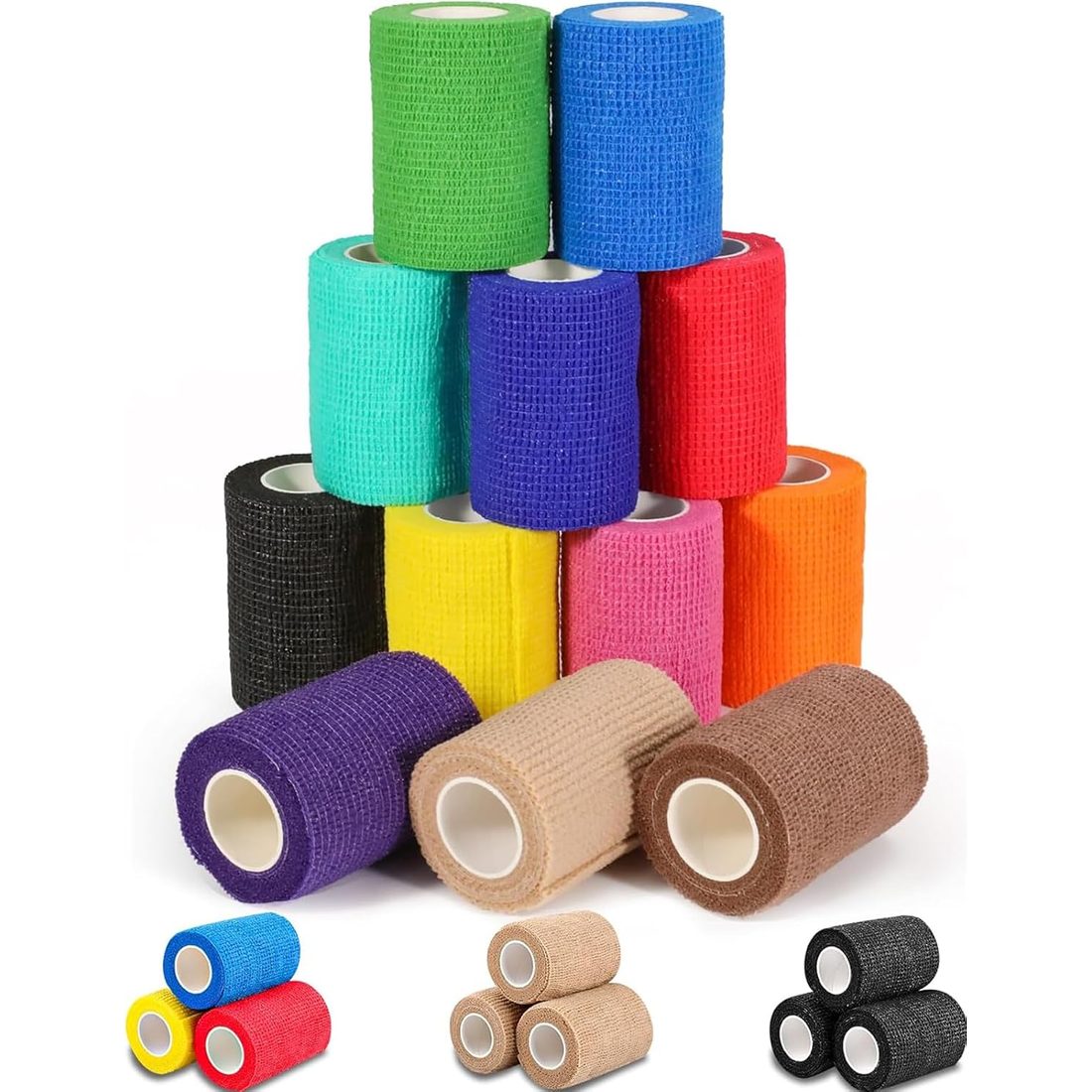 AZEN Self-Adhesive Bandage Wrap, 3 in · Assorted Colors · 12 Pack
