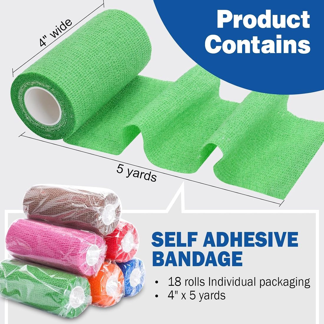 AZEN Self-Adhesive Bandage Wrap, 4 in · 18 Pack Multicolor, view 2