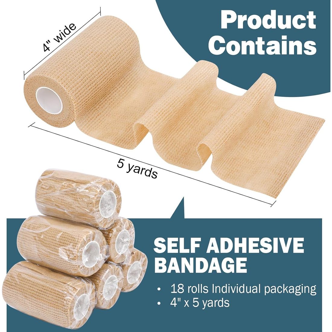 AZEN Self-Adhesive Bandage Wrap, 4 in · 18 Rolls · Skin Tone, view 2