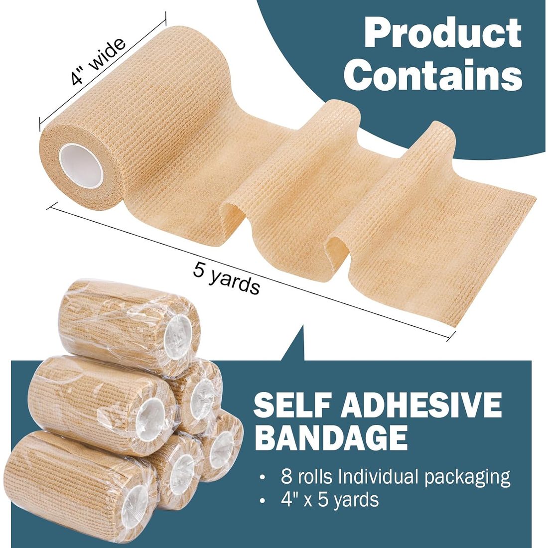 AZEN Self-Adhesive Bandage Wrap, 4 in · 8 Pack, Skin Tone, view 2
