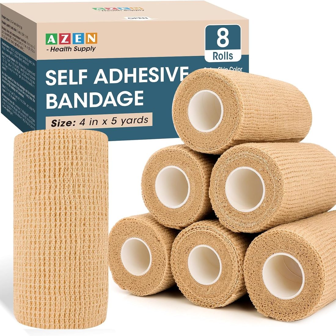 AZEN Self-Adhesive Bandage Wrap, 4 in · 8 Pack, Skin Tone