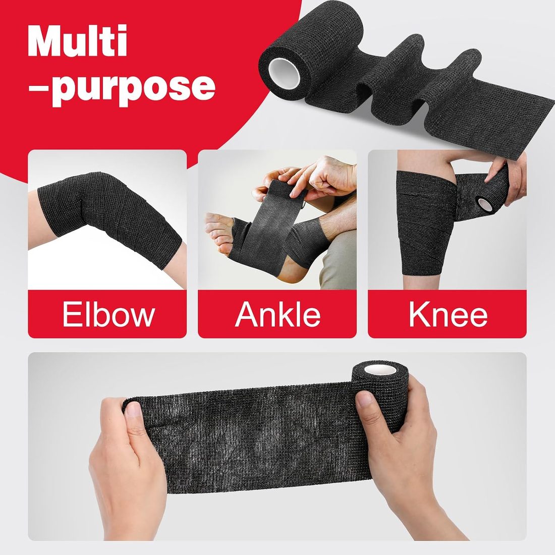 AZEN Self-Adhesive Bandage Wrap, 4 in · 9 Pack Black, view 3