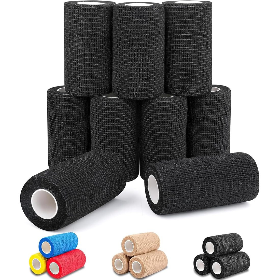 AZEN Self-Adhesive Bandage Wrap, 4 in · 9 Pack Black