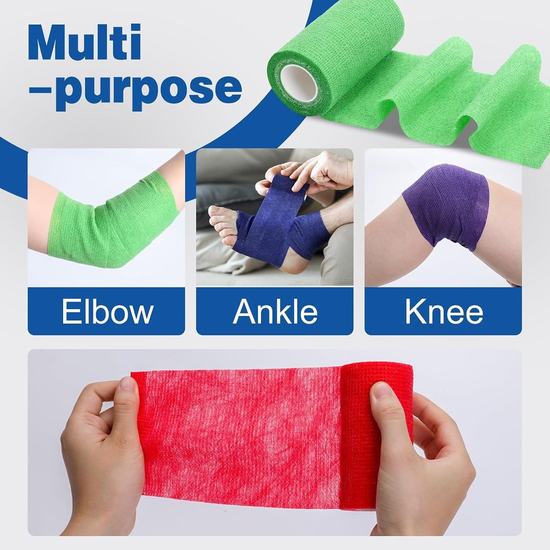 AZEN Self-Adhesive Bandage Wrap, 4 in · 9 Pack, Multicolor, view 3
