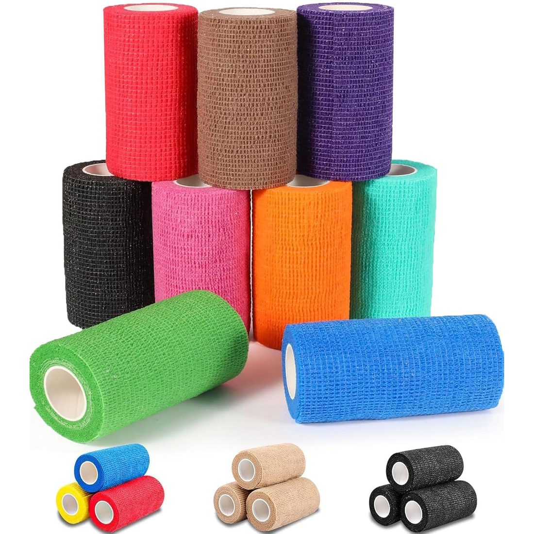 AZEN Self-Adhesive Bandage Wrap, 4 in · 9 Pack, Multicolor