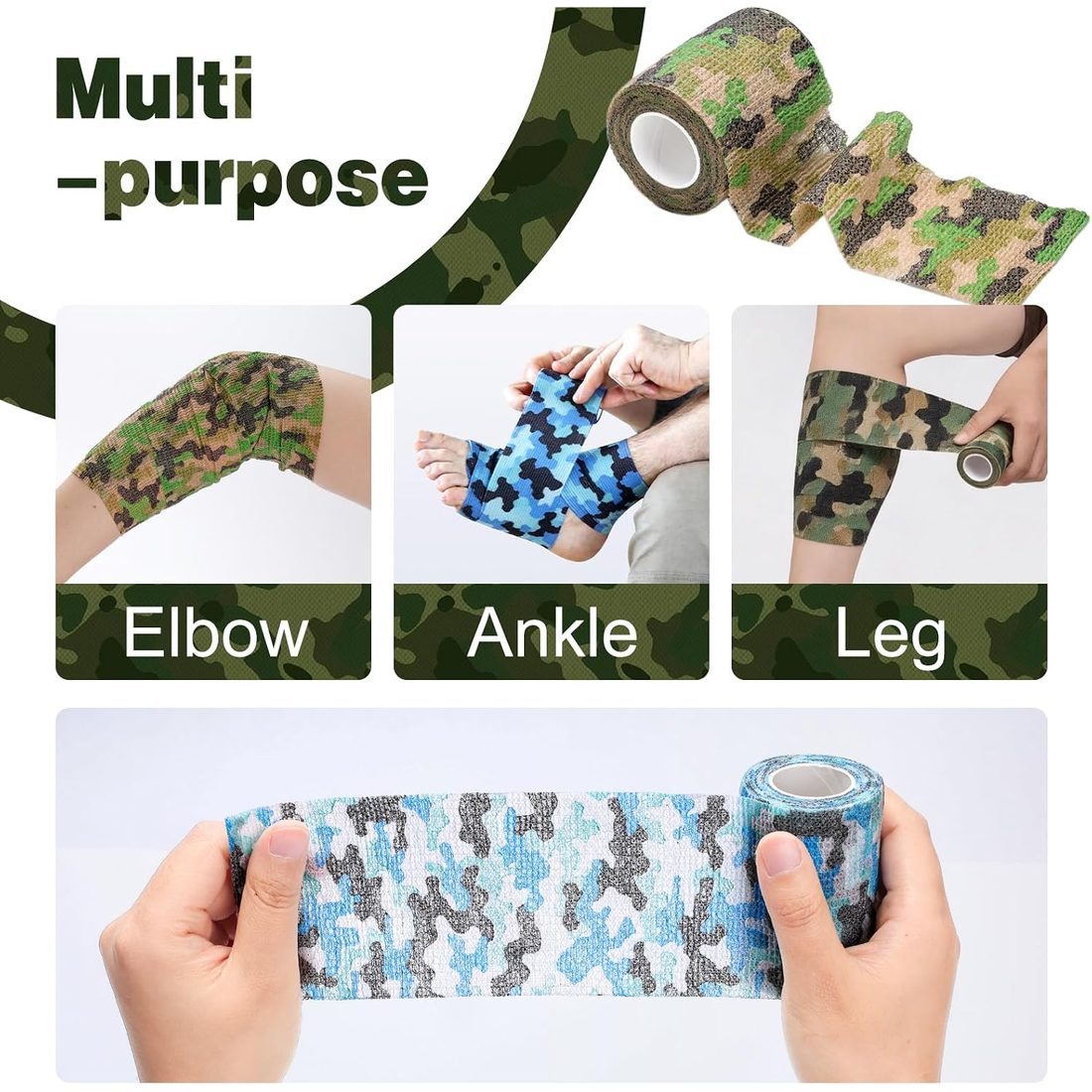 AZEN Self-Adhesive Bandage Wrap, 4 in · 9 Rolls · Camo, view 3