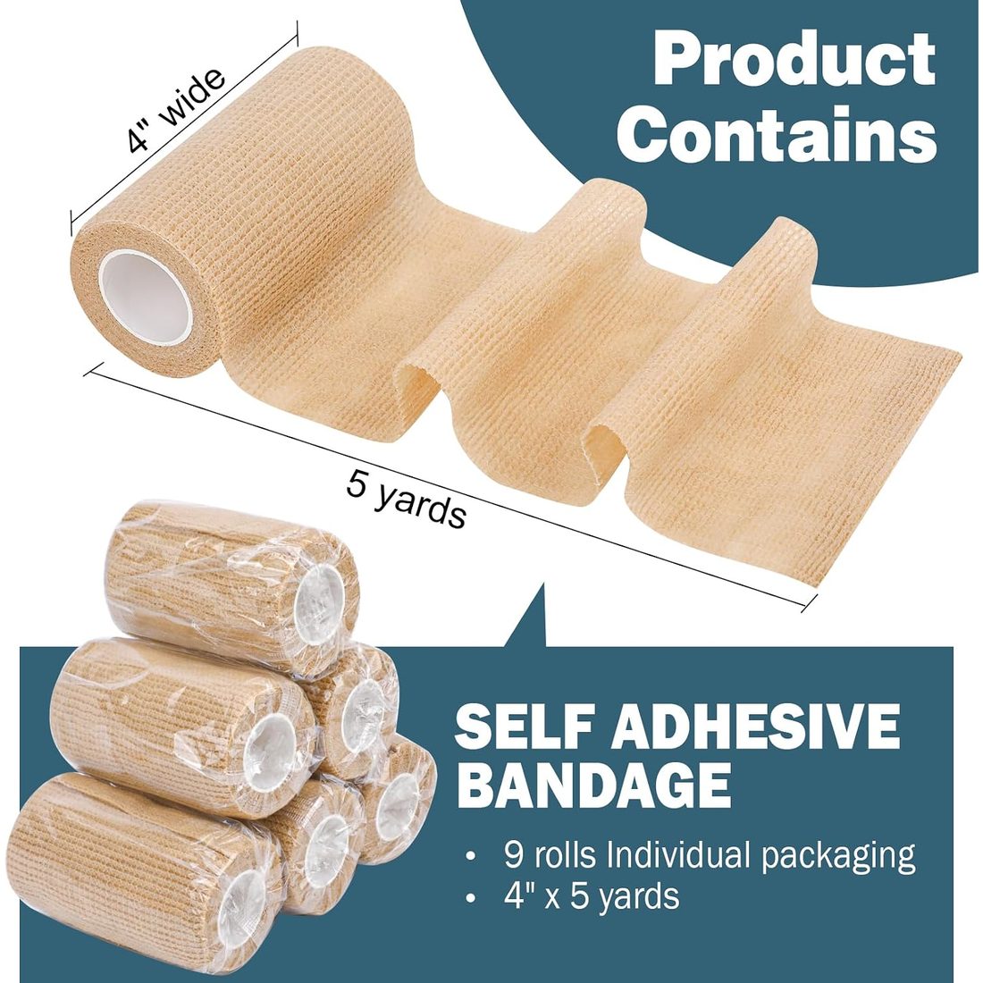 AZEN Self-Adhesive Bandage Wrap, 4 in · 9 Rolls · Skin Tone, view 2