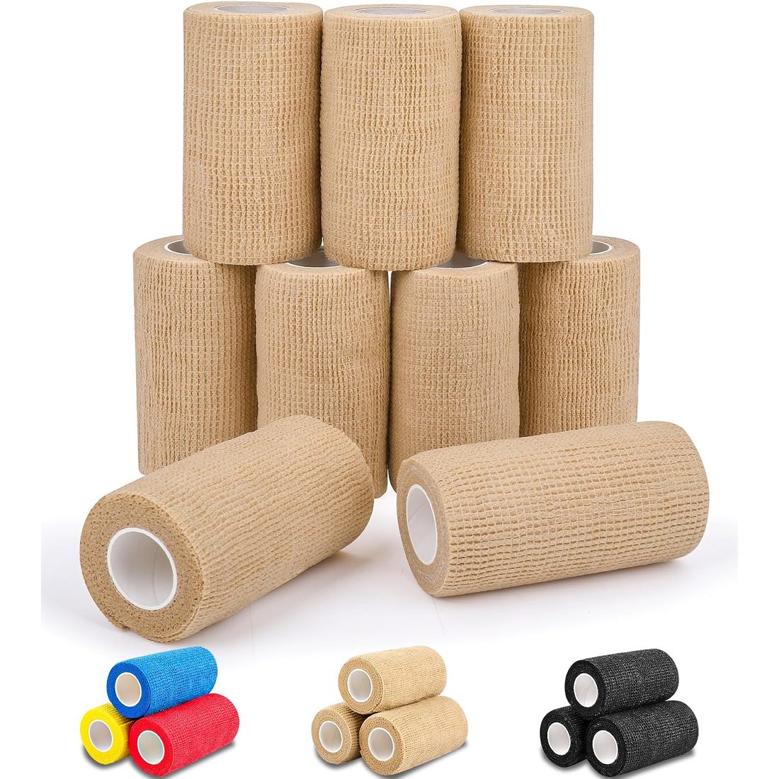 AZEN Self-Adhesive Bandage Wrap, 4 in · 9 Rolls · Skin Tone