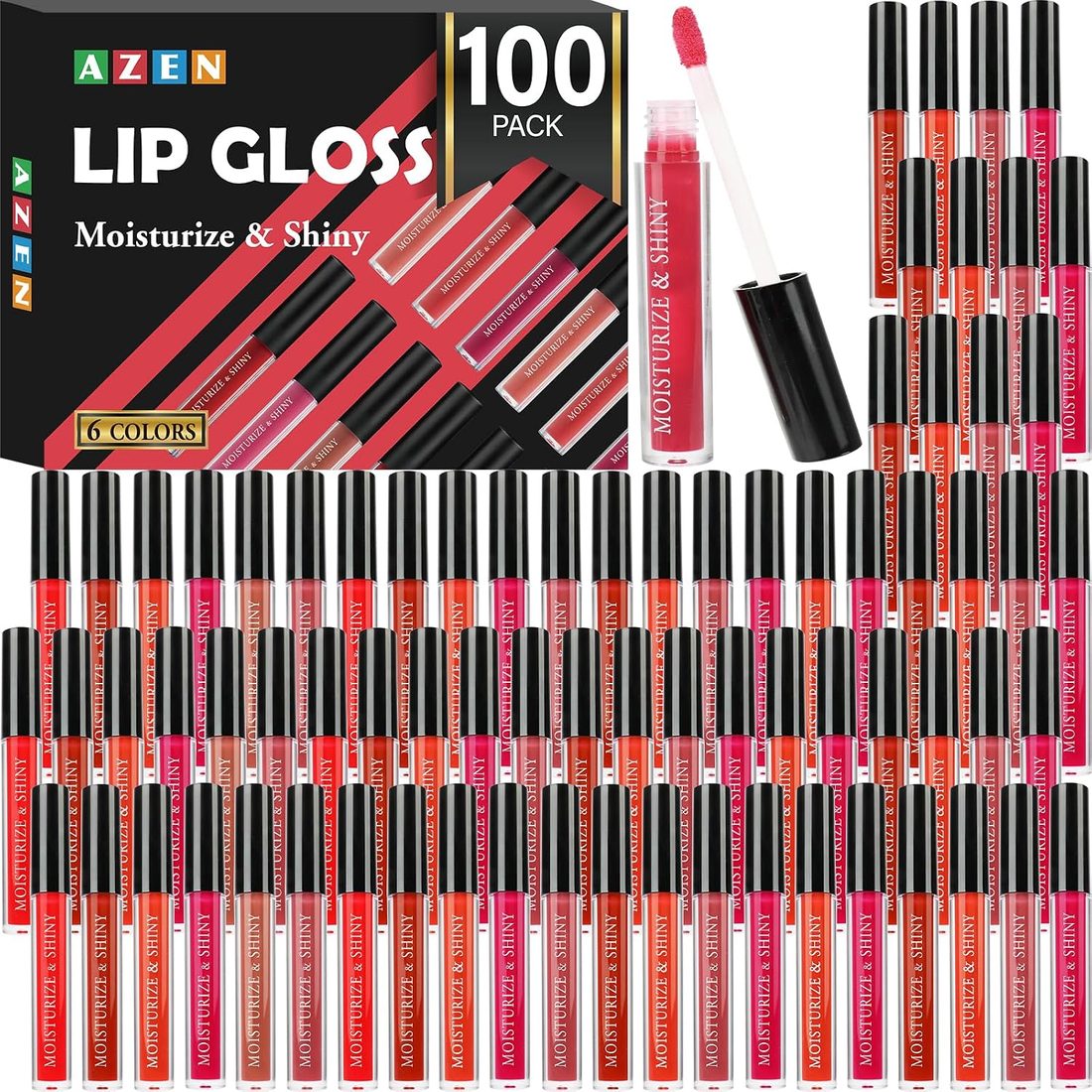 AZEN Shimmer Lip Gloss, Assorted Colors · 100 Pack