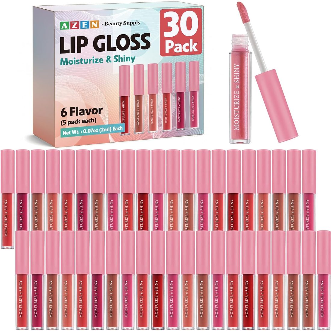 AZEN Shimmer Lip Gloss, Assorted Colors · 30 Pack