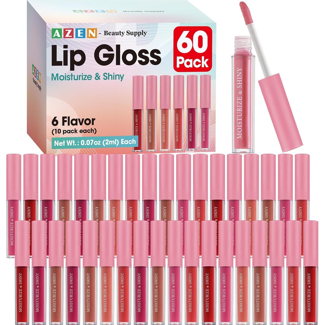 AZEN Shimmer Lip Gloss Bulk Set, 60 Pack