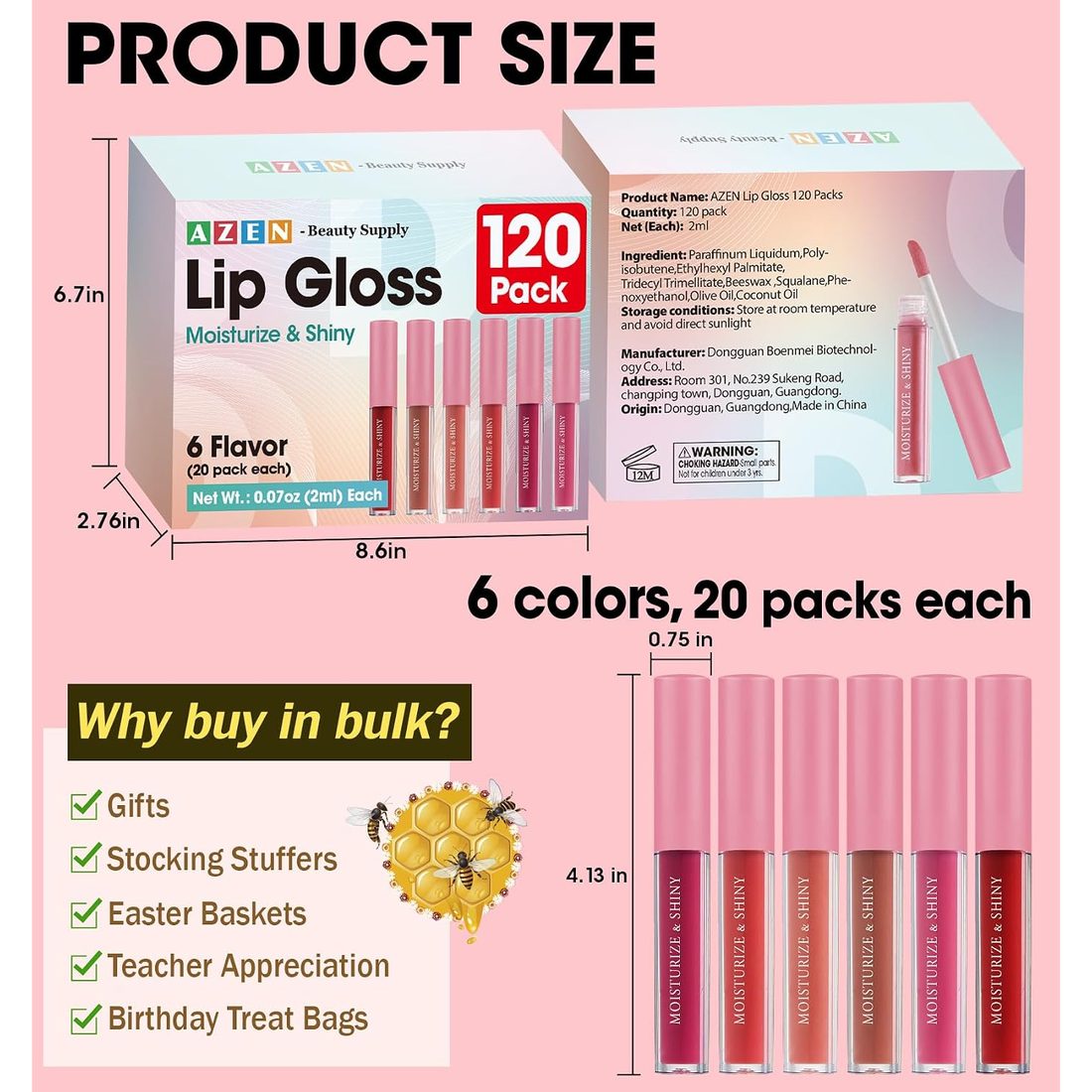 AZEN Shimmer Lip Gloss Set · 120 Pack, view 6