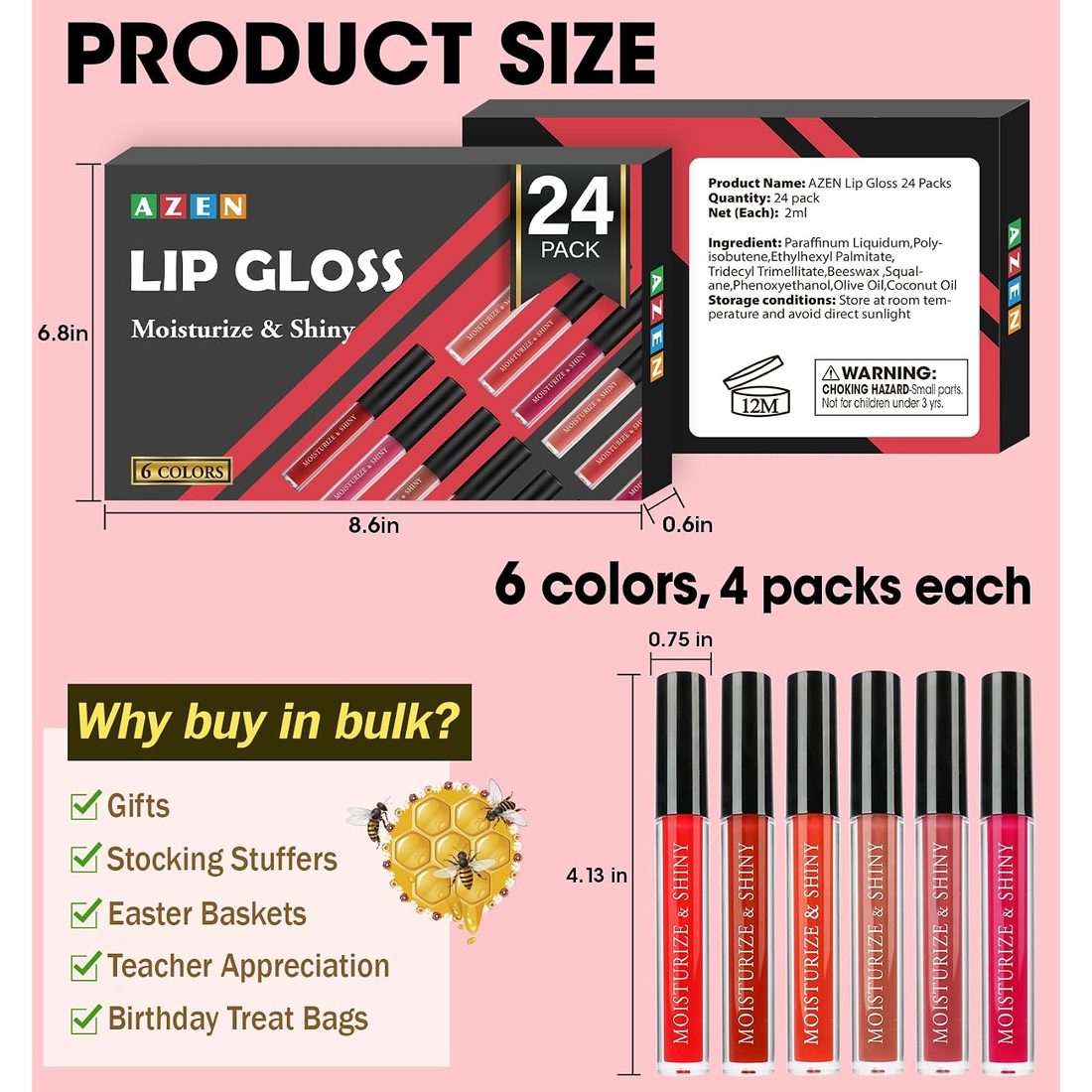 AZEN Shimmer Lip Gloss Set · 24 Pack, view 6