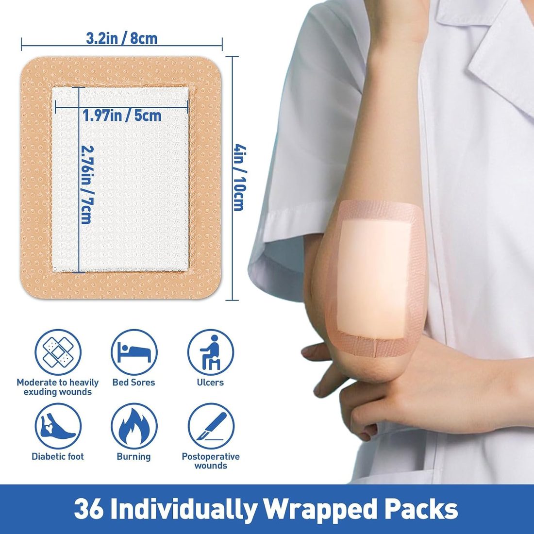 AZEN Silicone Foam Dressing, 3.2 × 4 in · 36 Pack, view 2