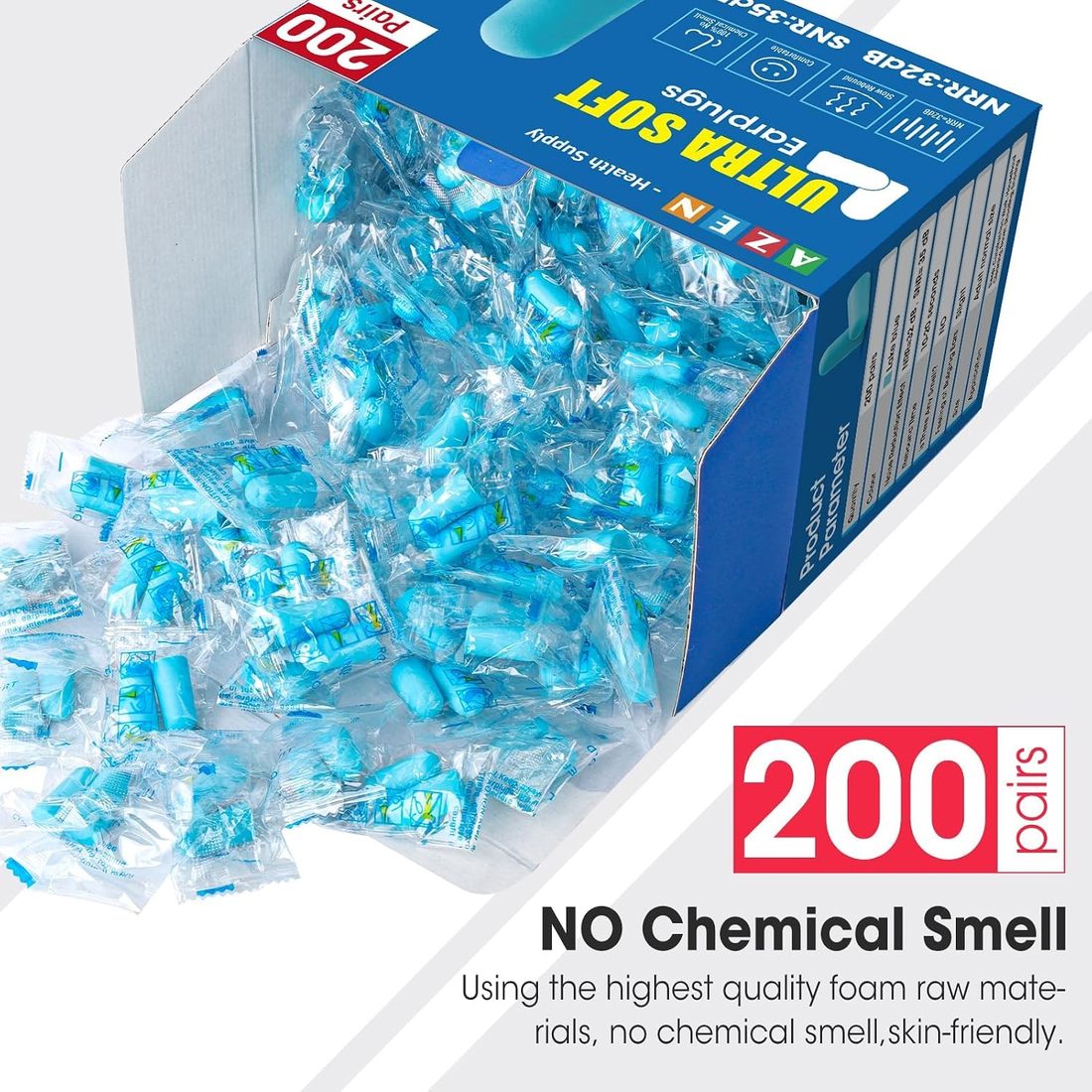 AZEN Soft Foam Earplugs, NRR 32 dB · Lake Blue · 200 Pairs, view 6
