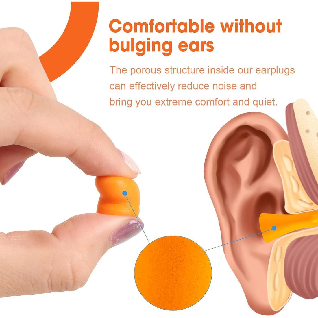 AZEN Soft Foam Earplugs, NRR 32 dB · Orange · 100 Pairs, view 3