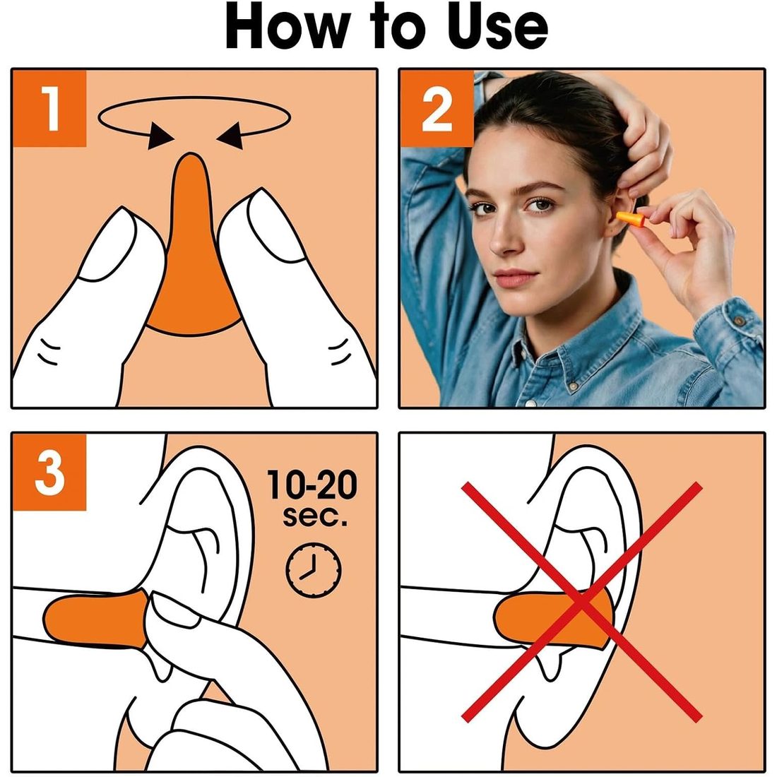 AZEN Soft Foam Earplugs, NRR 32 dB · Orange · 600 Pairs, view 4