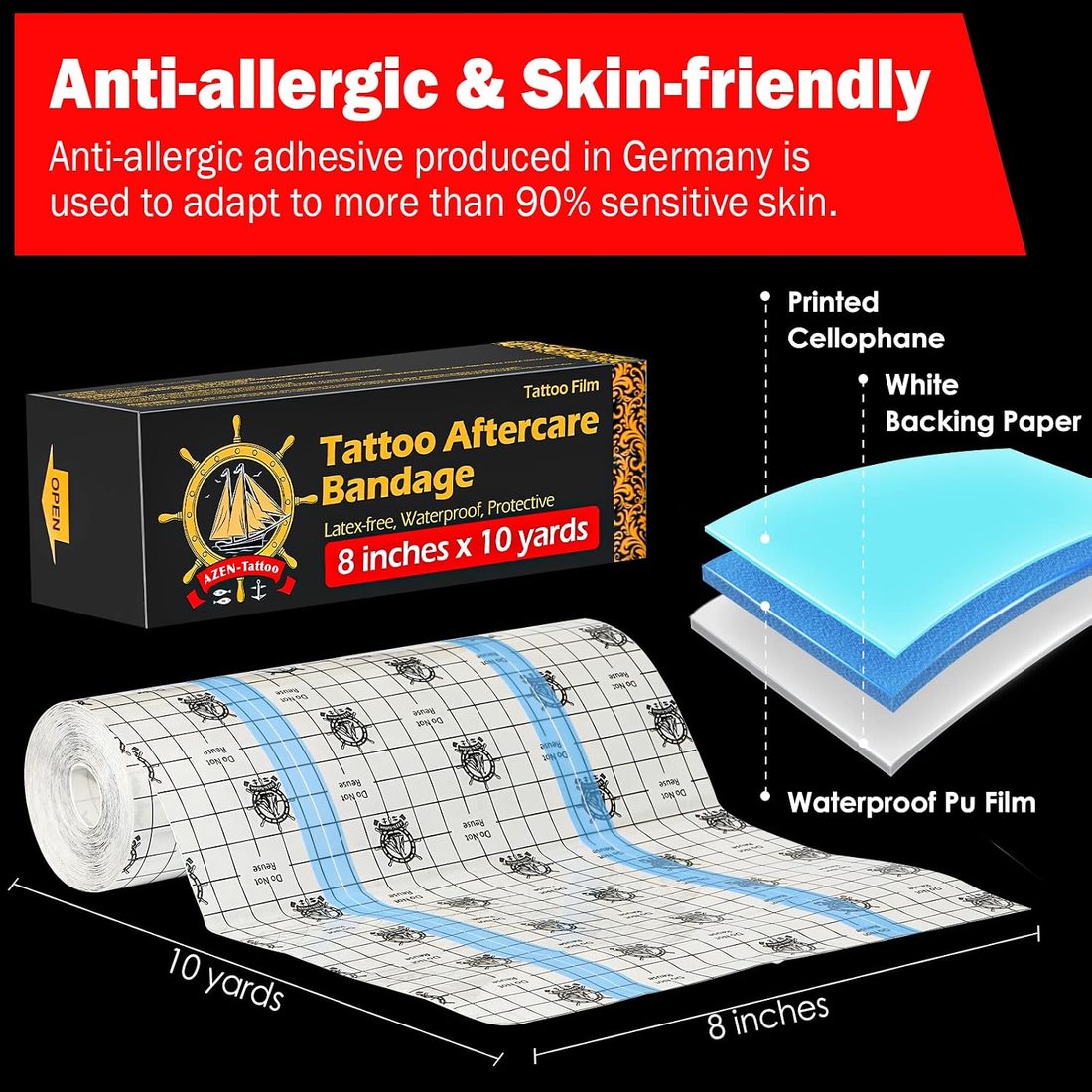AZEN Tattoo Aftercare Film, 8 in × 10 yd, view 2