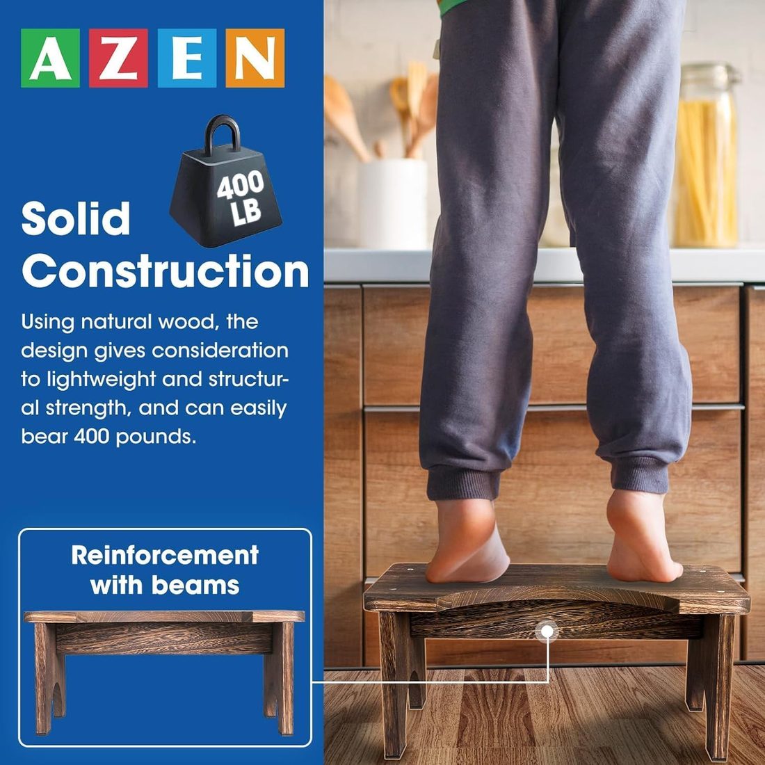AZEN Wood Toilet Stool, 7 in · 2 Pack Black, view 5