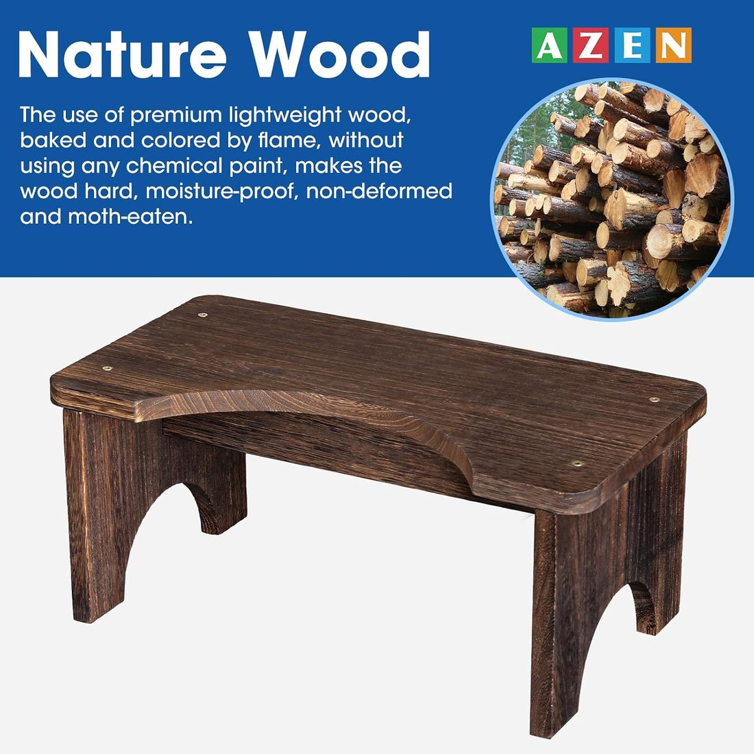 AZEN Wood Toilet Stool, 7 in, view 3
