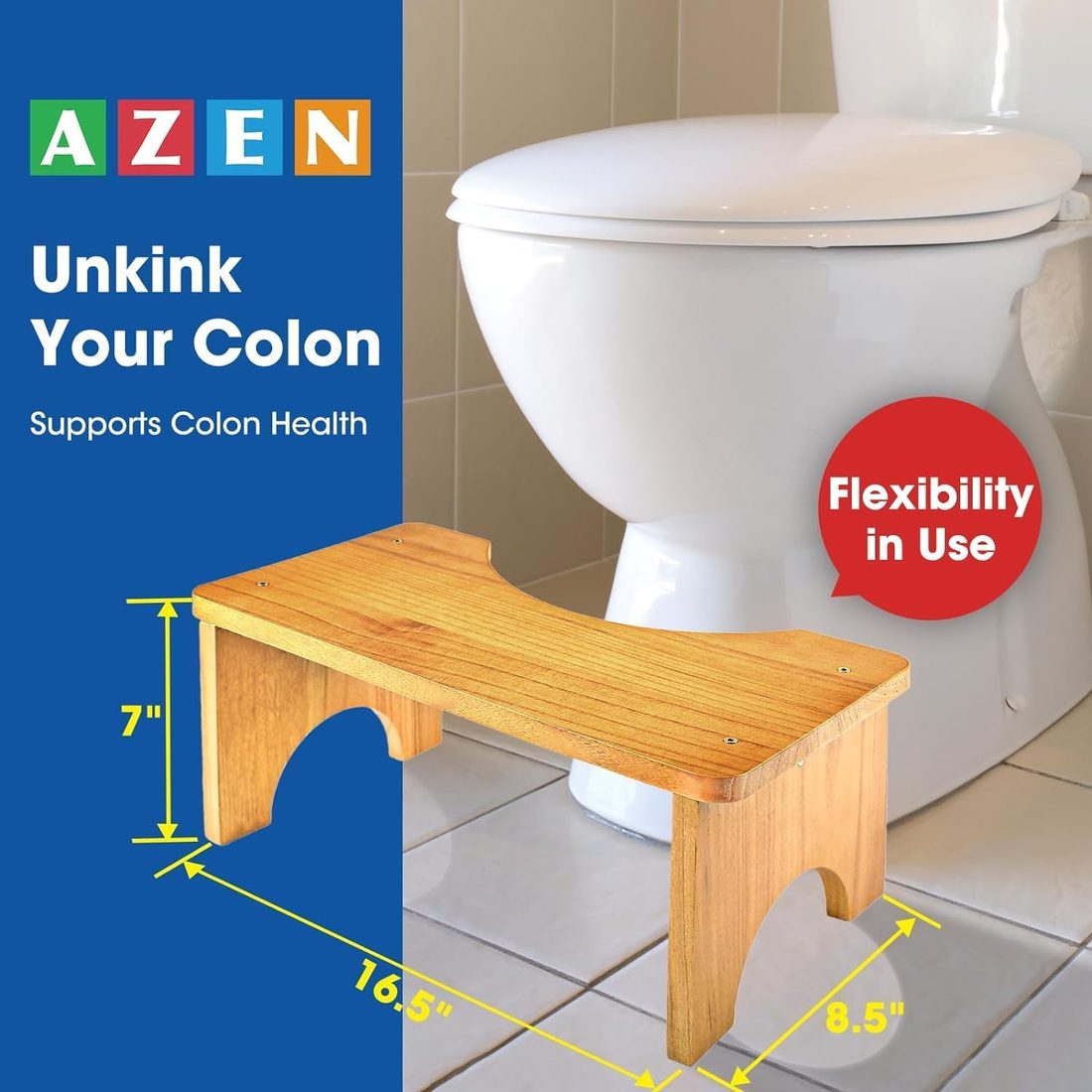 AZEN Wooden Toilet Stool · 2 Pack, view 2