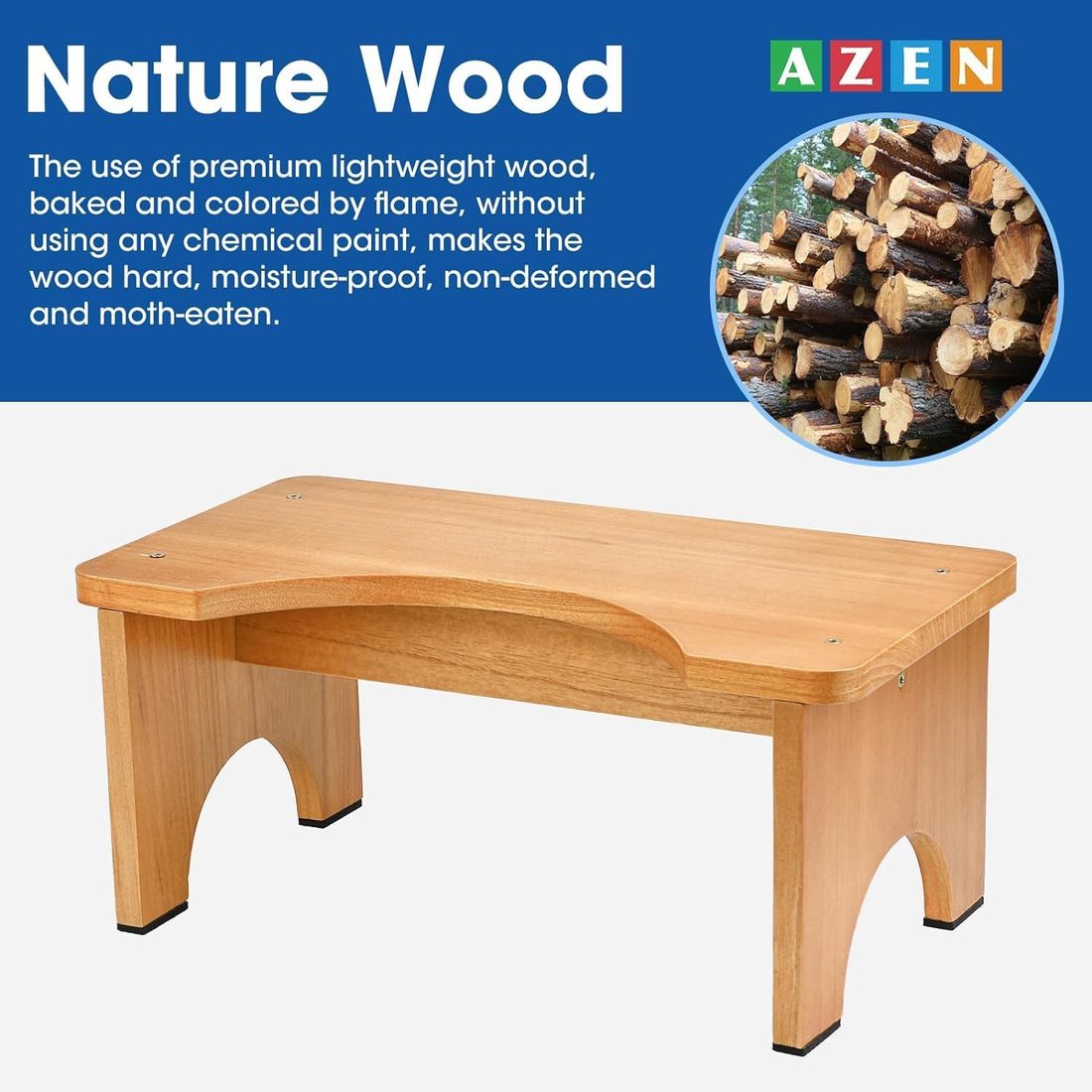 AZEN Wooden Toilet Stool · 2 Pack, view 3
