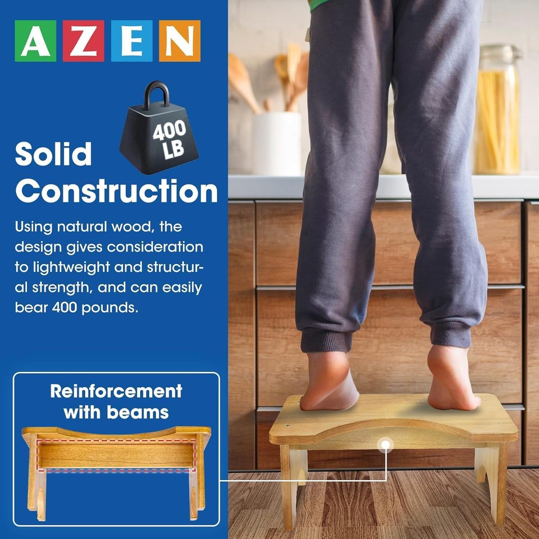AZEN Wooden Toilet Stool · 2 Pack, view 4