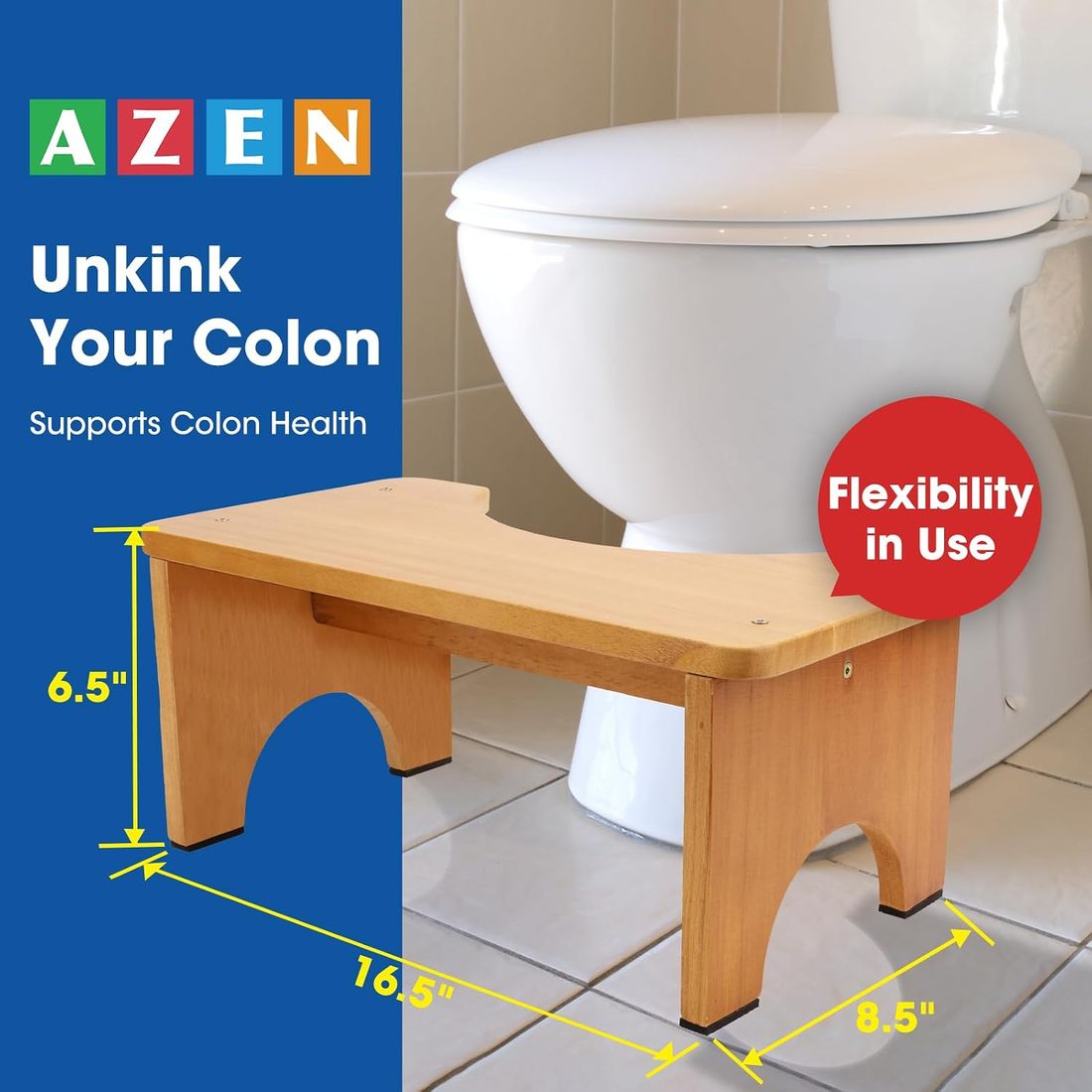 AZEN Wooden Toilet Stool for Adults, view 2