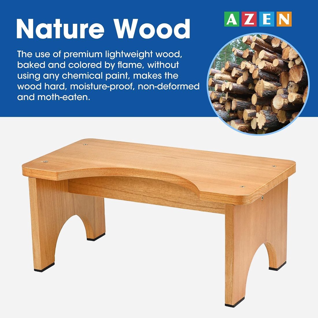 AZEN Wooden Toilet Stool for Adults, view 3