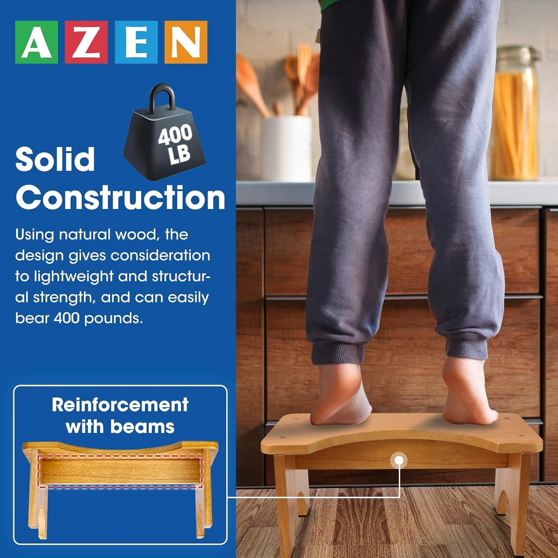 AZEN Wooden Toilet Stool for Adults, view 4