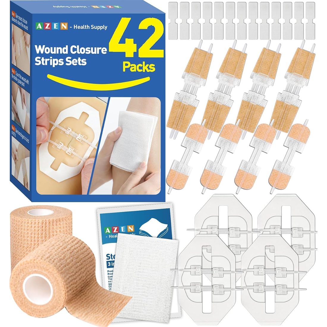 AZEN Wound Closure Kit, 4 Types · 42 Pieces
