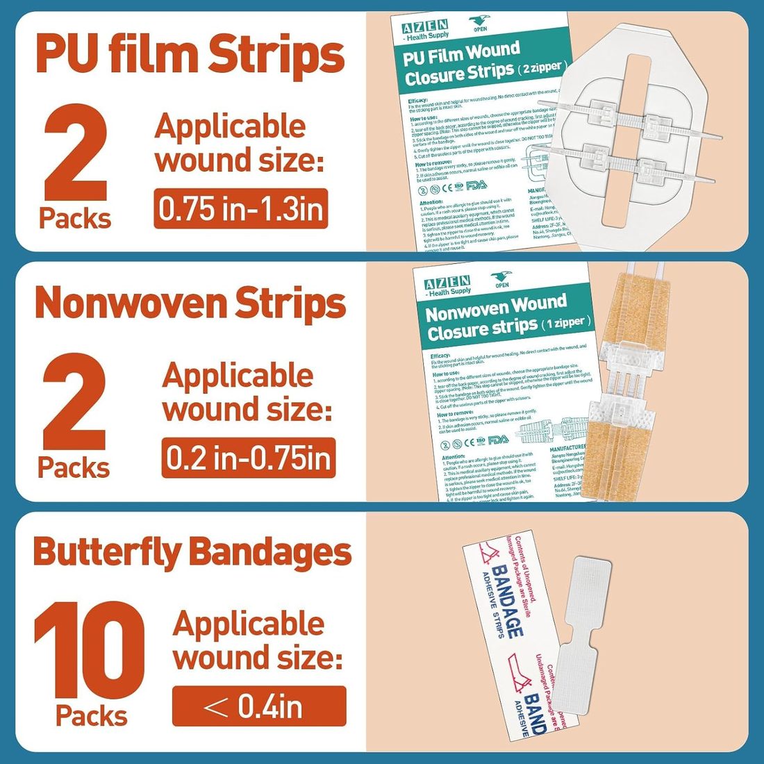 AZEN Wound Closure Strips Starter Kit · 14 Pieces, view 2