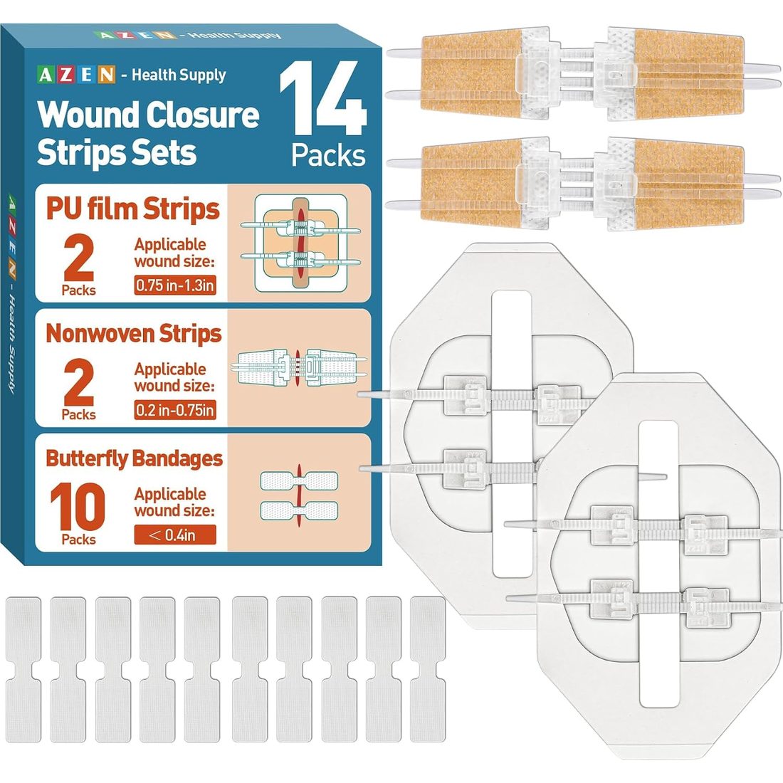 AZEN Wound Closure Strips Starter Kit · 14 Pieces