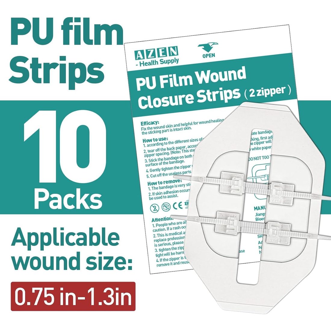 AZEN Zip-Stitch Wound Closure Devices, 10 Count, view 2