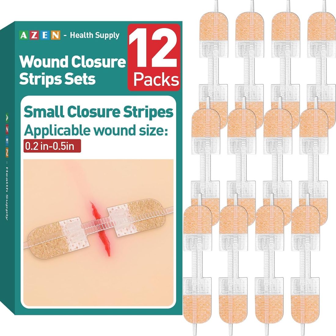AZEN Zip-Style Wound Closure Strips · 12 Pack